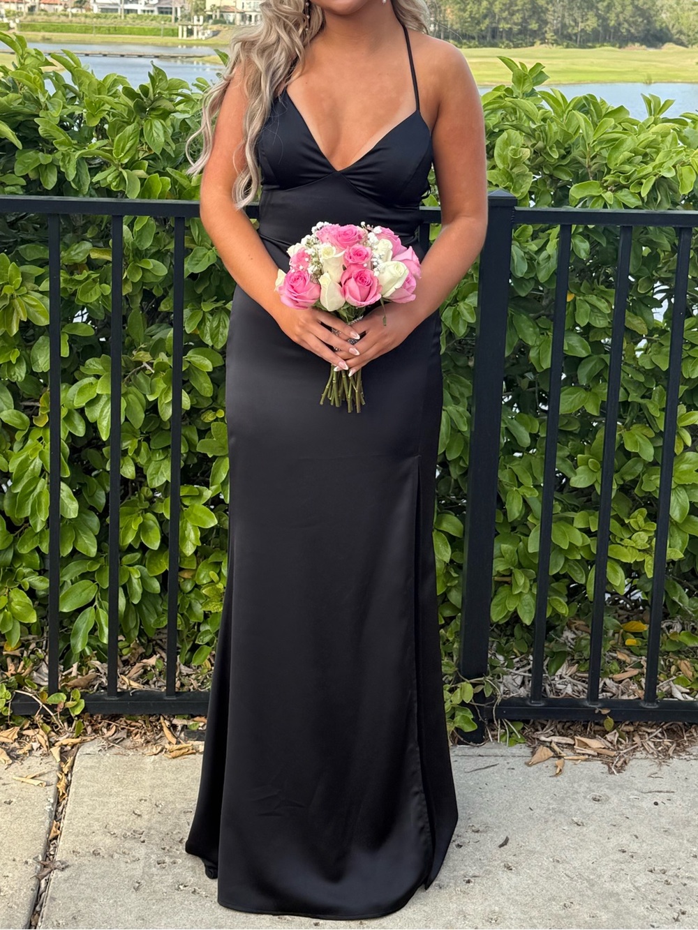 Elegant Black Strappy Back Evening Dress